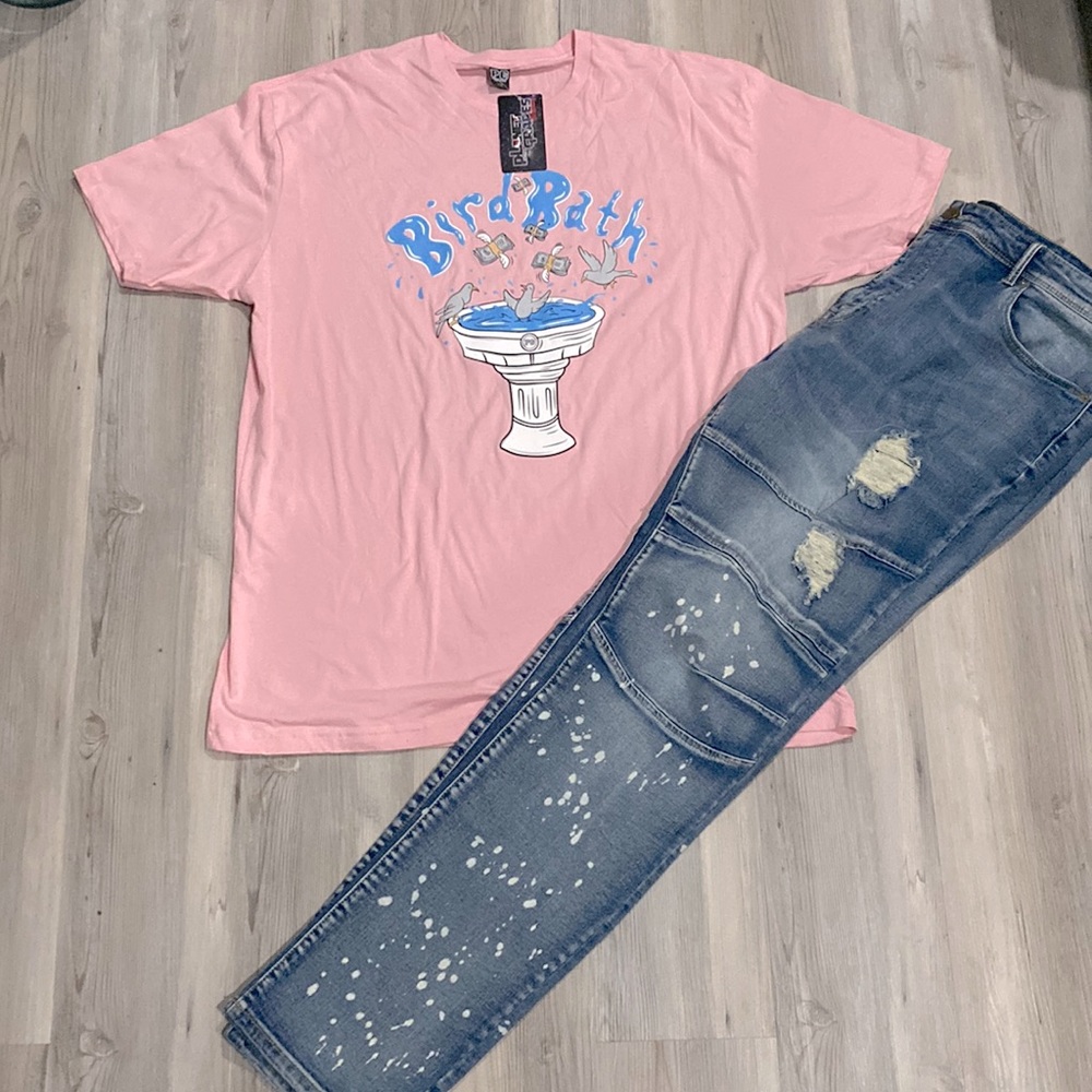 New distressed medium blue wash jeans